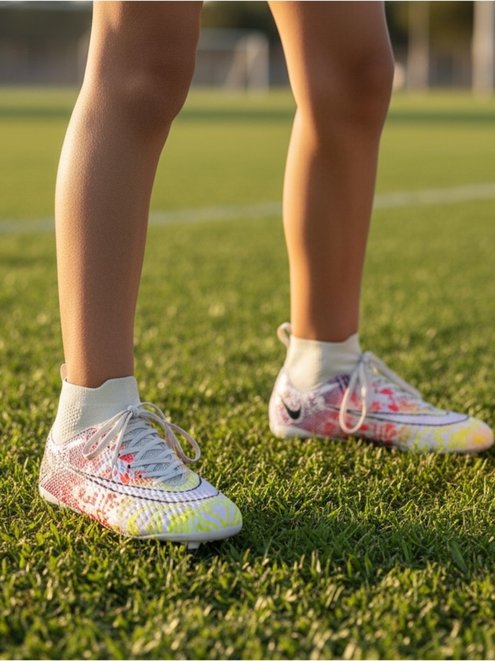 Girls White & Multi Colored Soccer Cleats